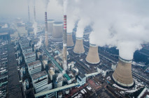 W6EE6J Smoke is discharged from chimneys at a coal-fired power plant of China Guodian Corporation in Datong city, north China's Shanxi province, 17 March 201